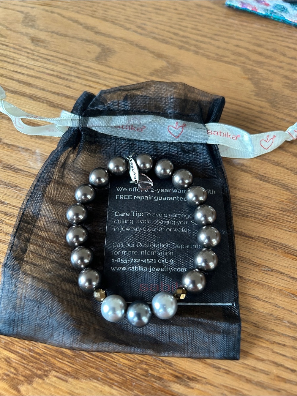 Sabika Bronze & Gray Pearl Stretch Bracelet